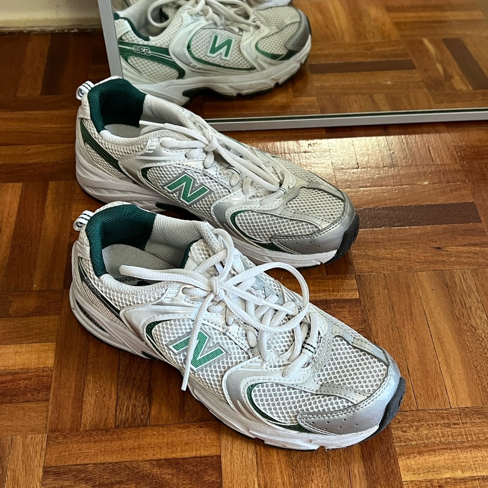 New Balance White and Green Athletic Shoes
